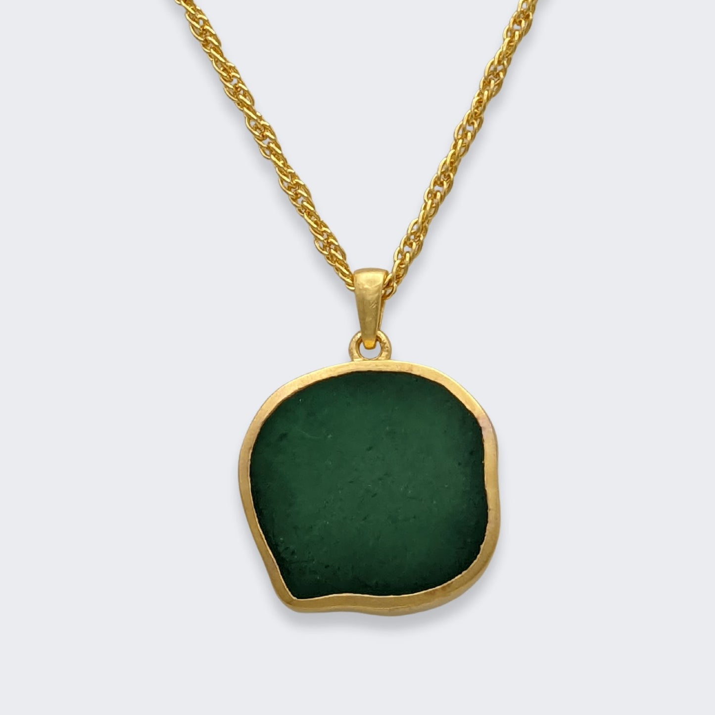 lars reversible cat coin necklace in 18k gold vermeil reversed (back view), green aventurine