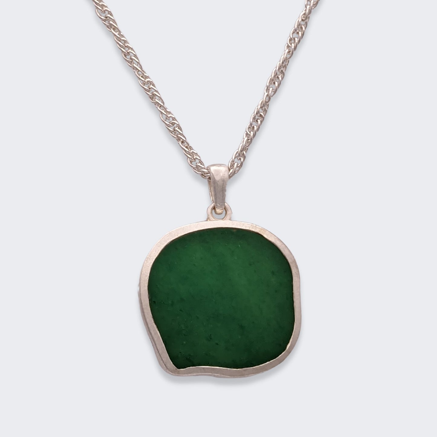 lars reversible cat coin necklace in sterling silver reversed (back view), green aventurine