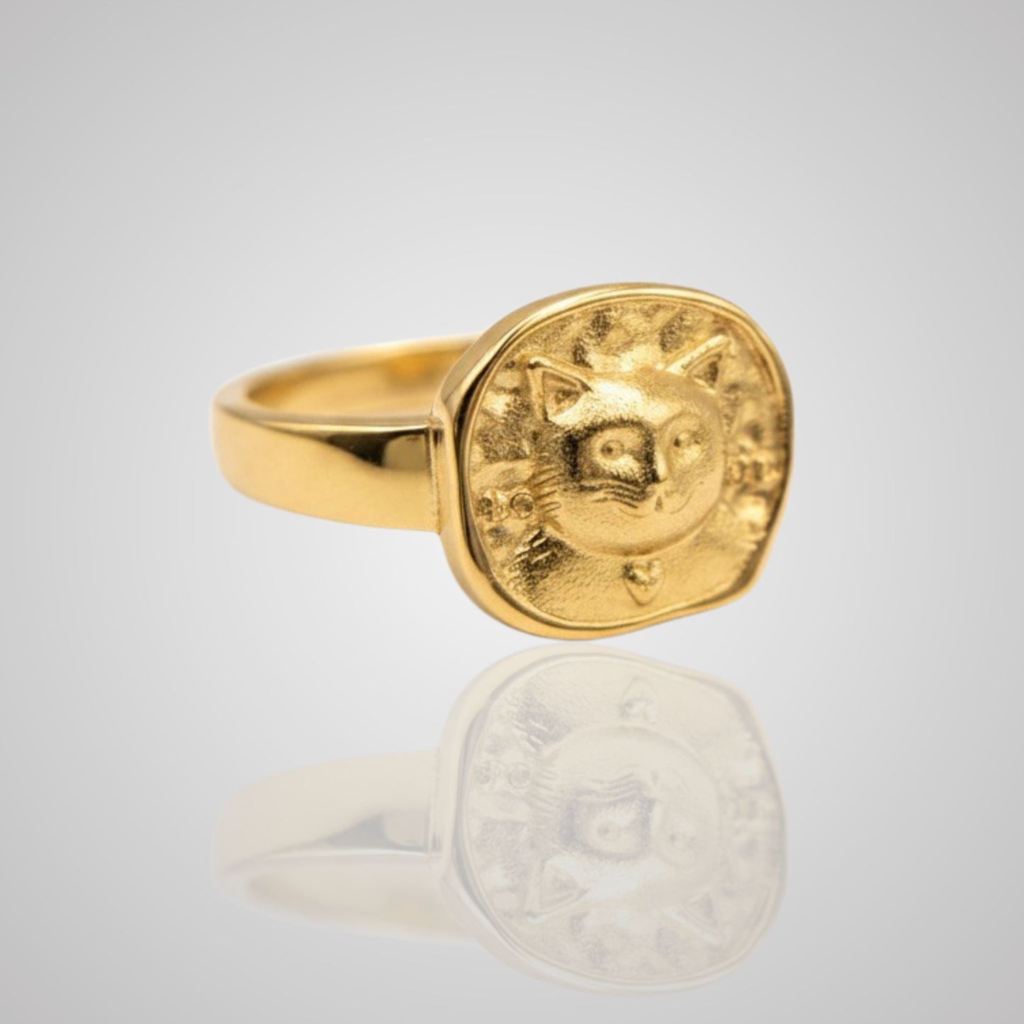 LARS Cat Coin Ring, 18k Gold Vermeil