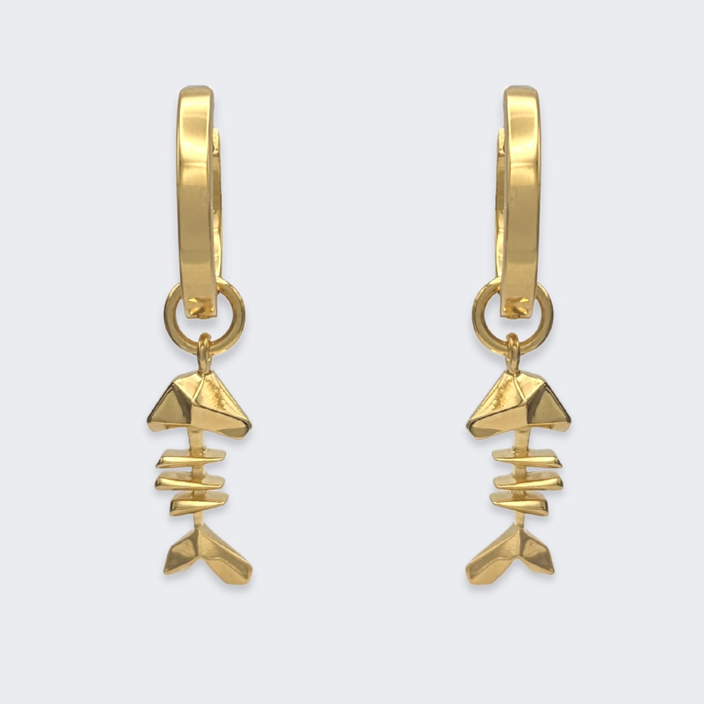 mars fish bone huggie hoop earrings in 18k gold vermeil pair (front view)