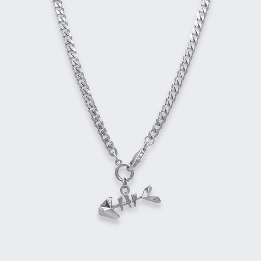 mars fish bone necklace in sterling silver front view
