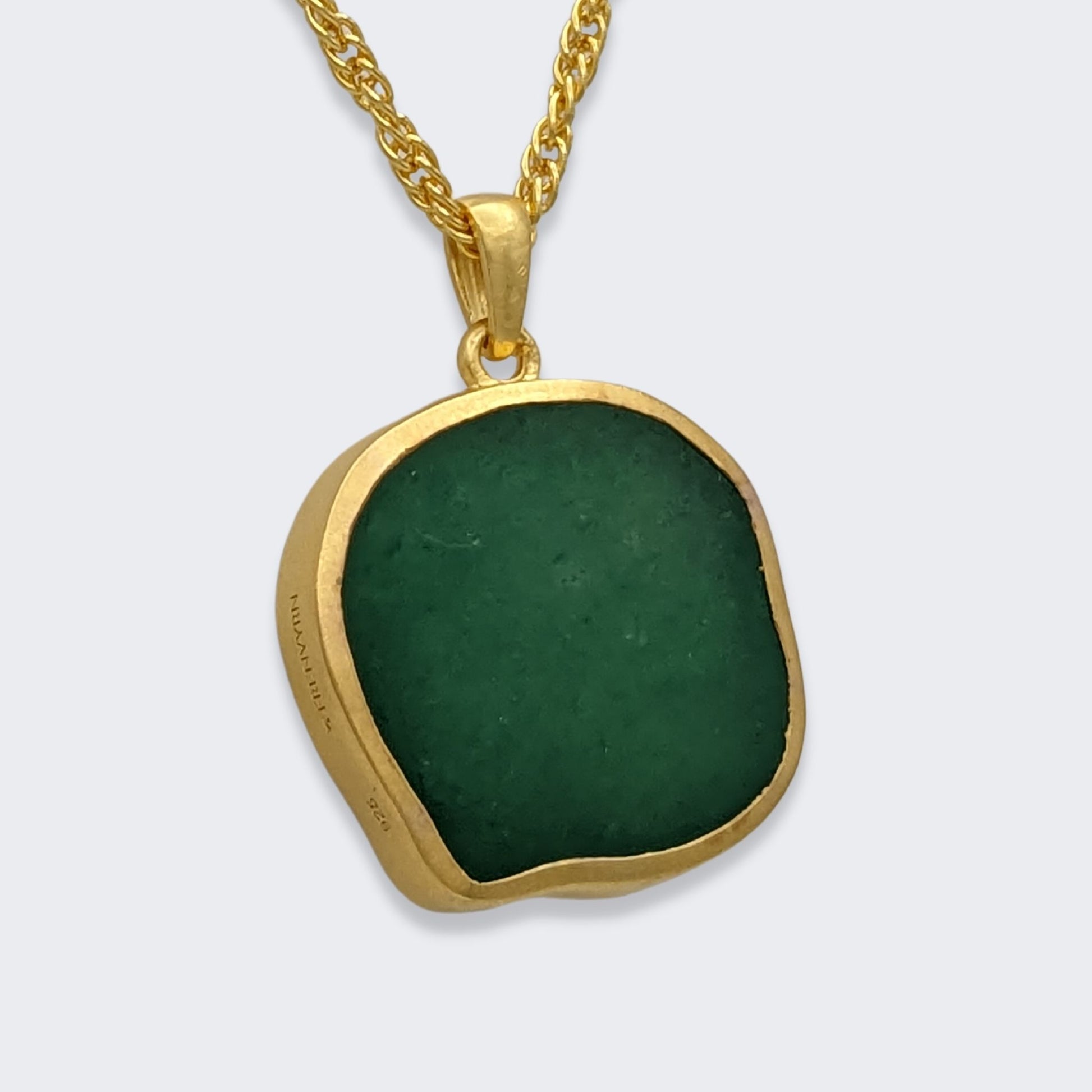 lars reversible cat coin necklace in 18k gold vermeil reversed (back view), green aventurine