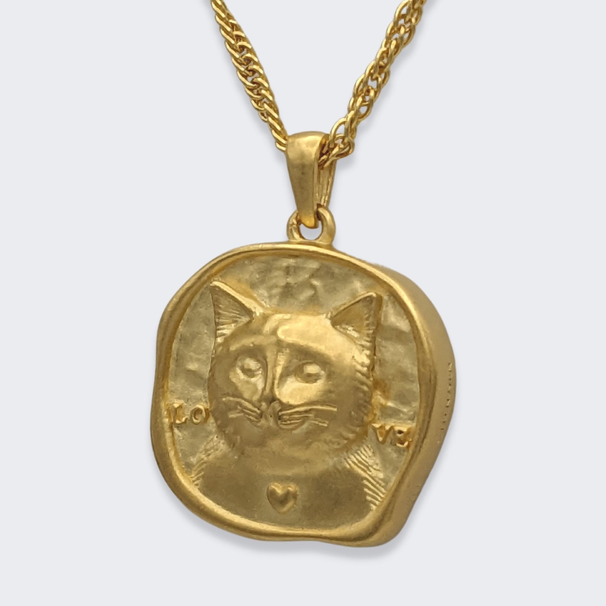 lars reversible cat coin necklace in 18k gold vermeil (left side view)