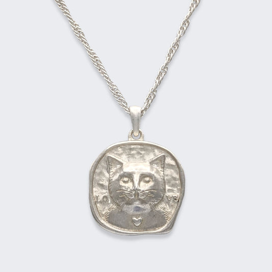 lars reversible cat coin necklace in sterling silver (front view)