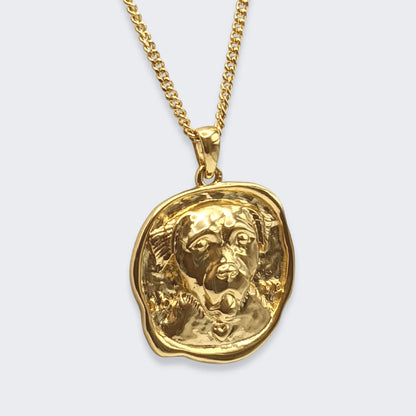 lars dog coin necklace in 18k gold vermeil (right side view)