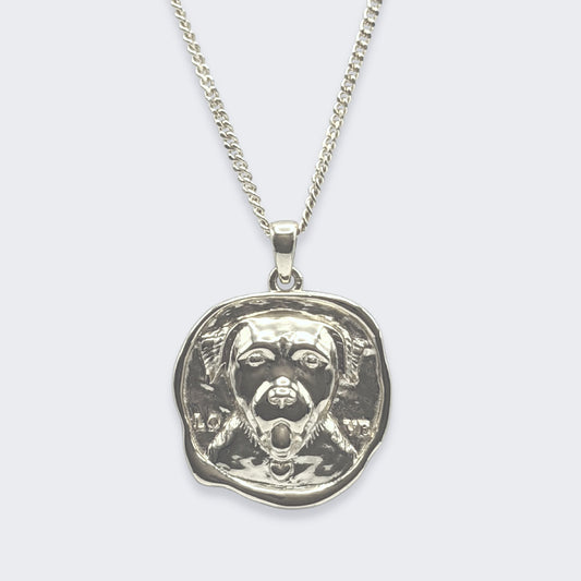 lars dog coin necklace in sterling silver (front view)
