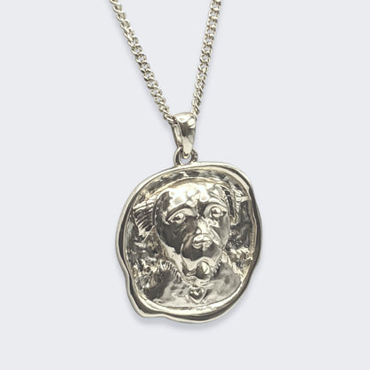 lars dog coin necklace in sterling silver (right side view)