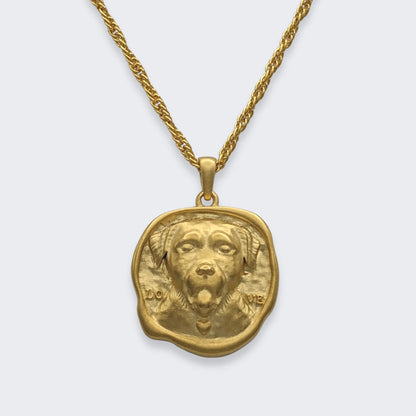 lars reversible dog coin necklace in 18k gold vermeil (front view)