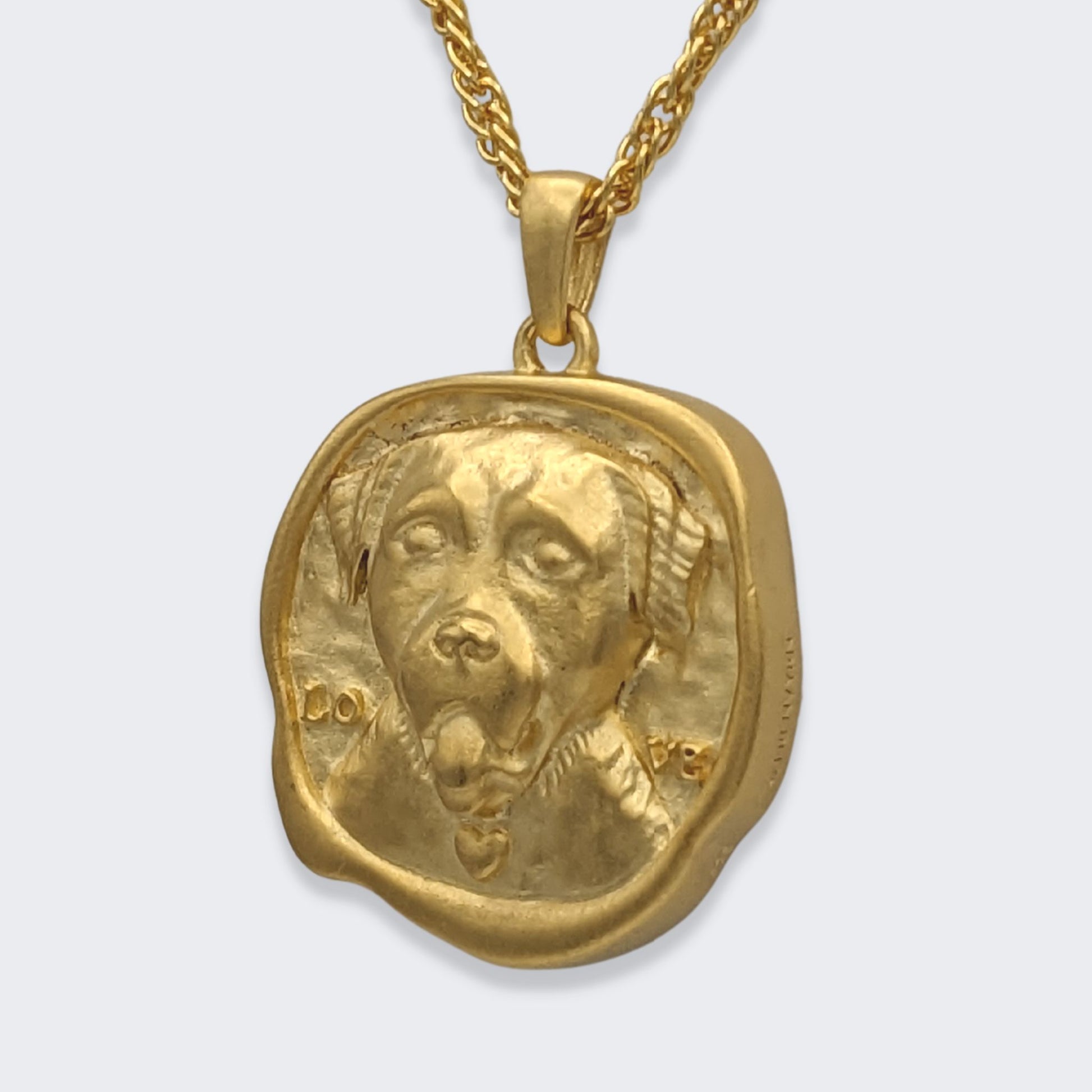 lars reversible dog coin necklace in 18k gold vermeil (left side view)
