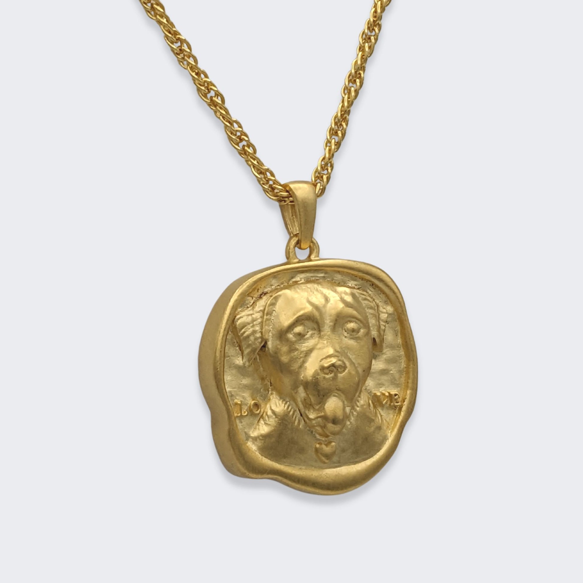 lars reversible dog coin necklace in 18k gold vermeil (right side view)