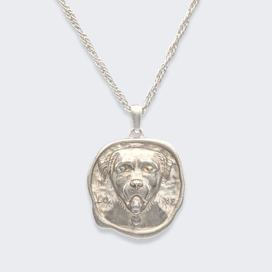 lars reversible dog coin necklace in sterling silver (front view)