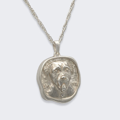 lars reversible dog coin necklace in sterling silver (right side view)