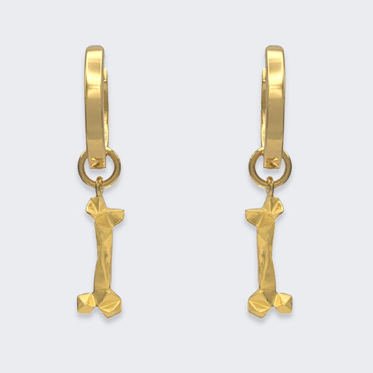 mars dog bone huggie hoop earrings in 18k gold vermeil pair (front view)
