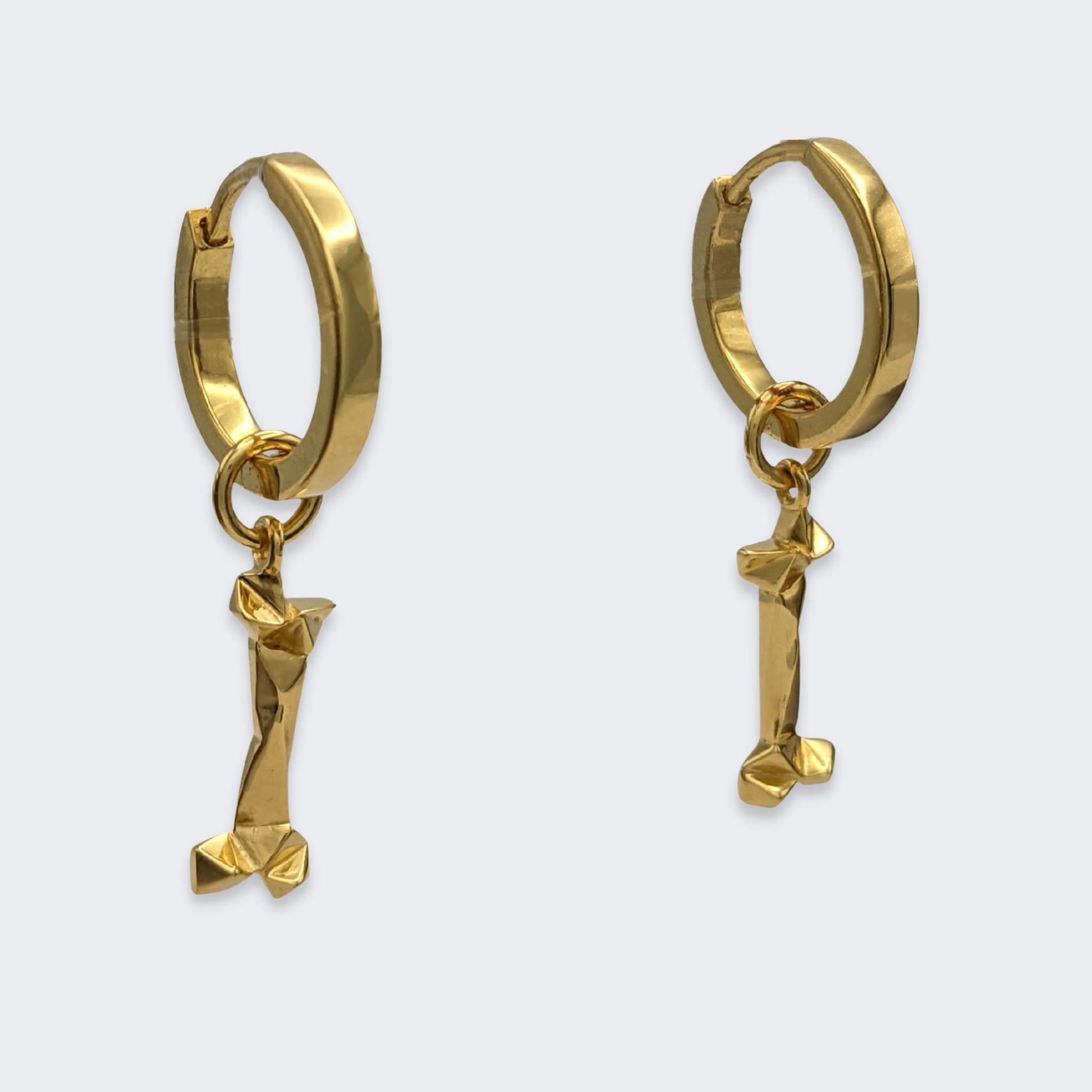 mars dog bone huggie hoop earrings in 18k gold vermeil pair (right side view)