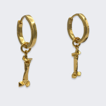 mars dog bone huggie hoop earrings in 18k gold vermeil pair (right side view)