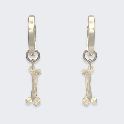 mars dog bone huggie hoop earrings in sterling silver pair (front view)