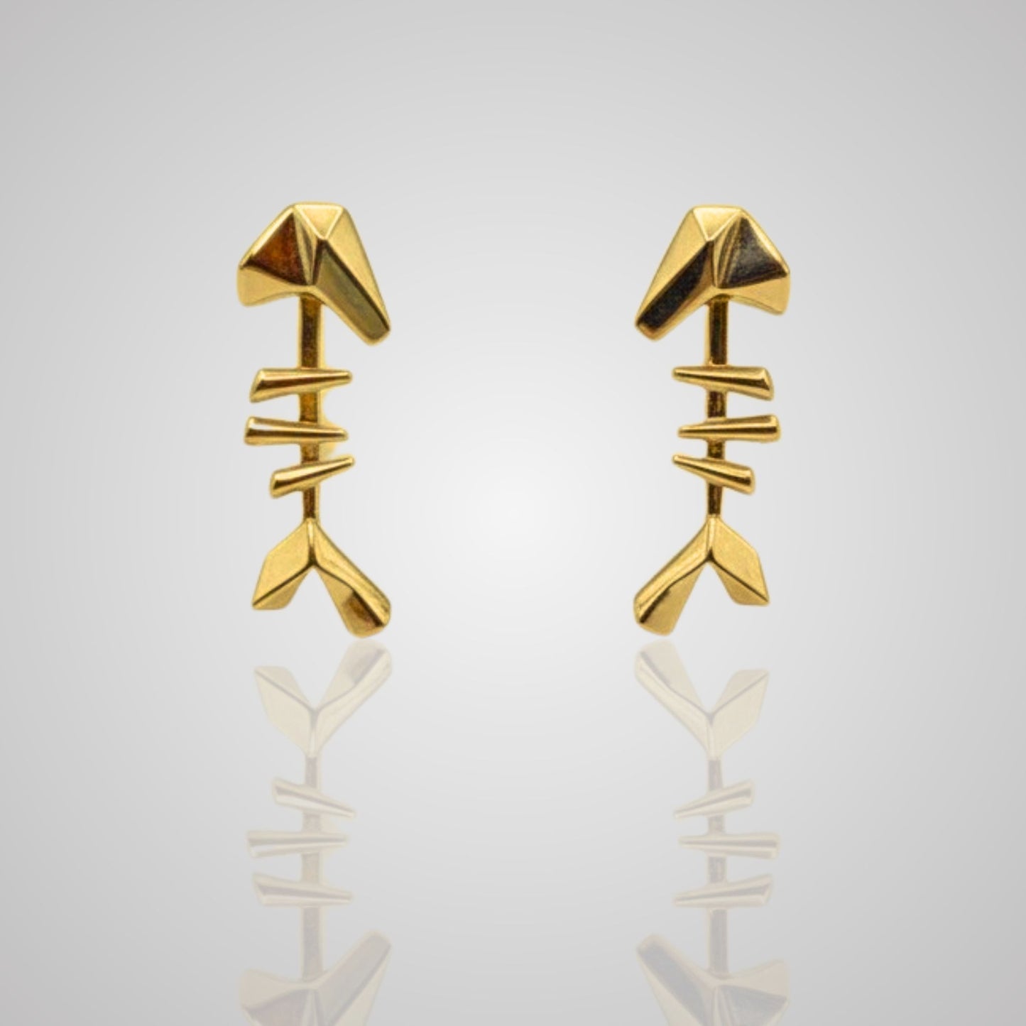 MARS Fish Bone Drop Stud Earrings, 18k Gold Vermeil