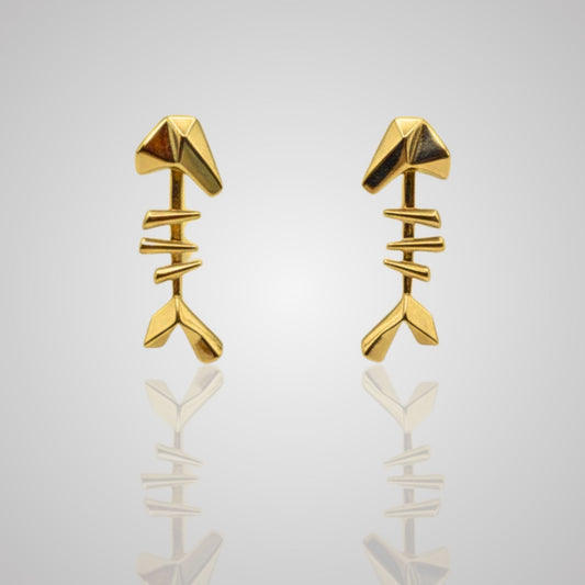 MARS Fish Bone Drop Stud Earrings, 18k Gold Vermeil