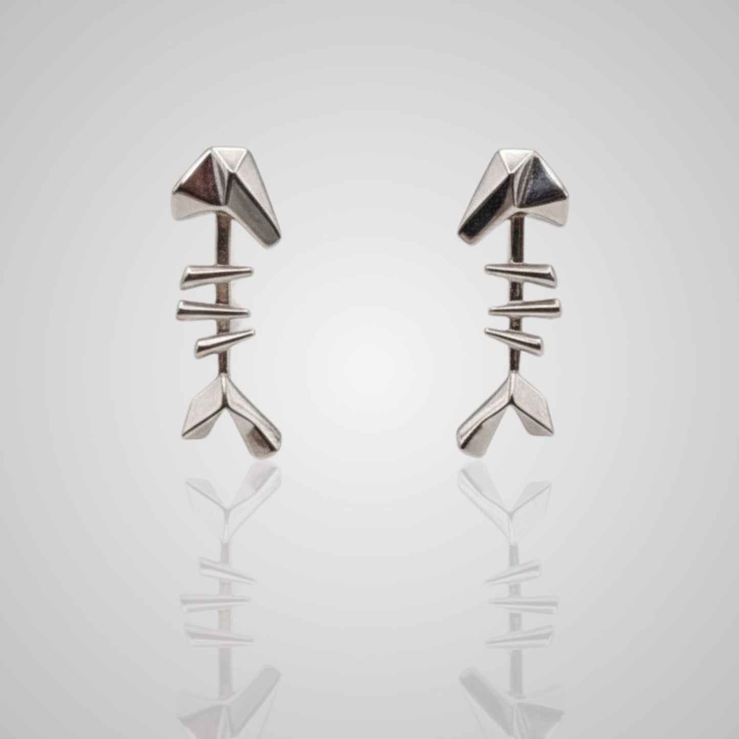 MARS Fish Bone Drop Stud Earrings, Sterling Silver