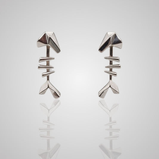 MARS Fish Bone Drop Stud Earrings, Sterling Silver
