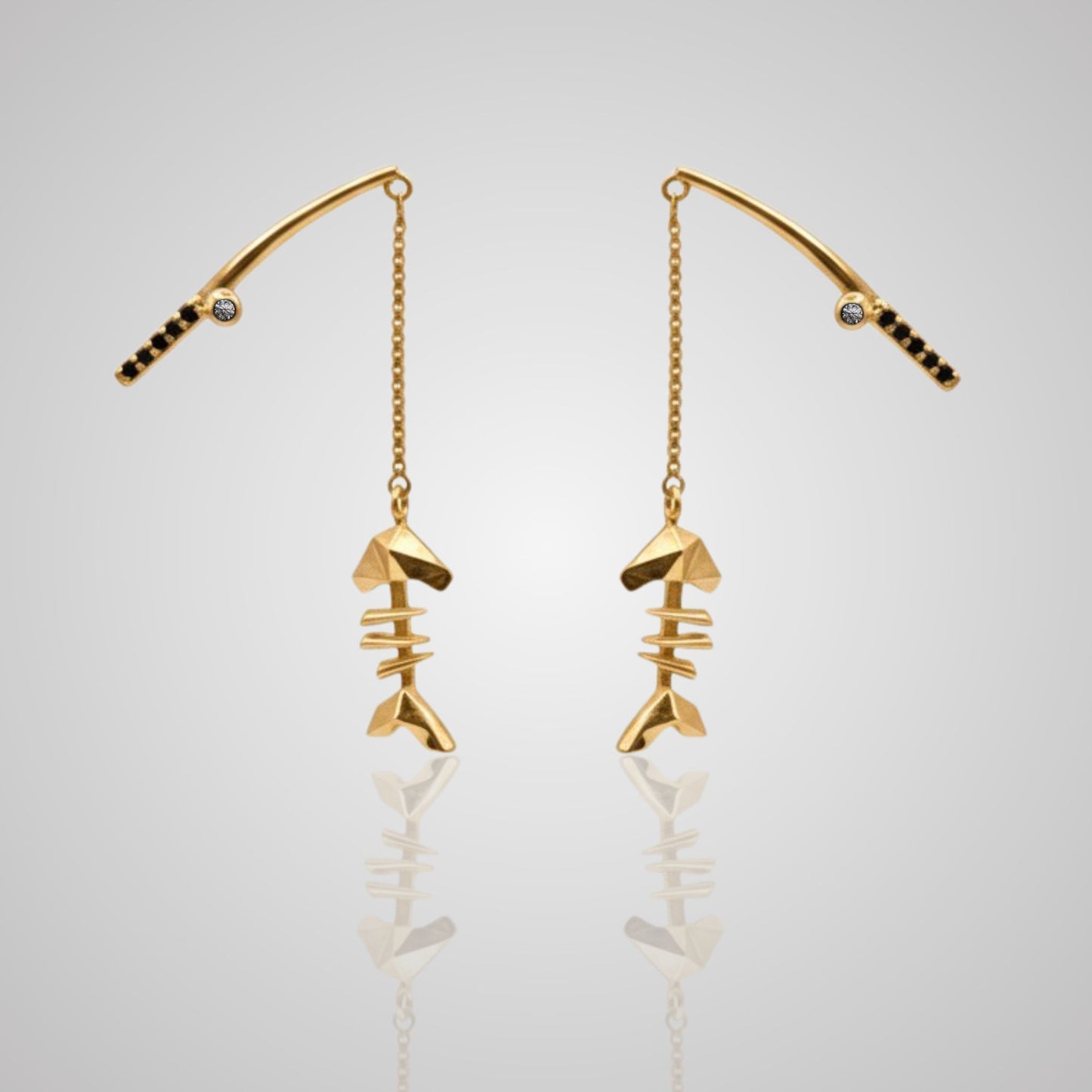 MARS Fishin’ Fish Bone Dangle Earrings, 18k Gold Vermeil