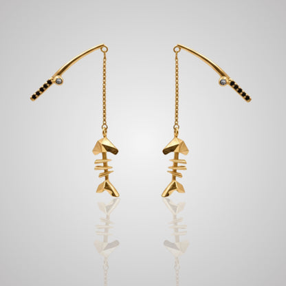 MARS Fishin’ Fish Bone Dangle Earrings, 18k Gold Vermeil