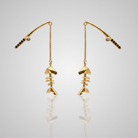 MARS Fishin’ Fish Bone Dangle Earrings, 18k Gold Vermeil