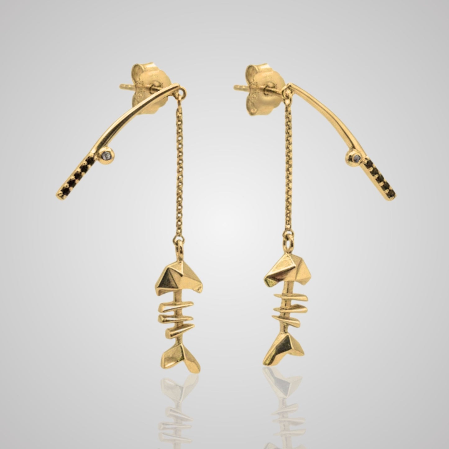 MARS Fishin’ Fish Bone Dangle Earrings, 18k Gold Vermeil