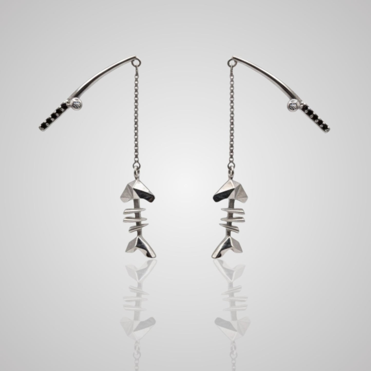 MARS Fishin’ Fish Bone Dangle Earrings, Sterling Silver