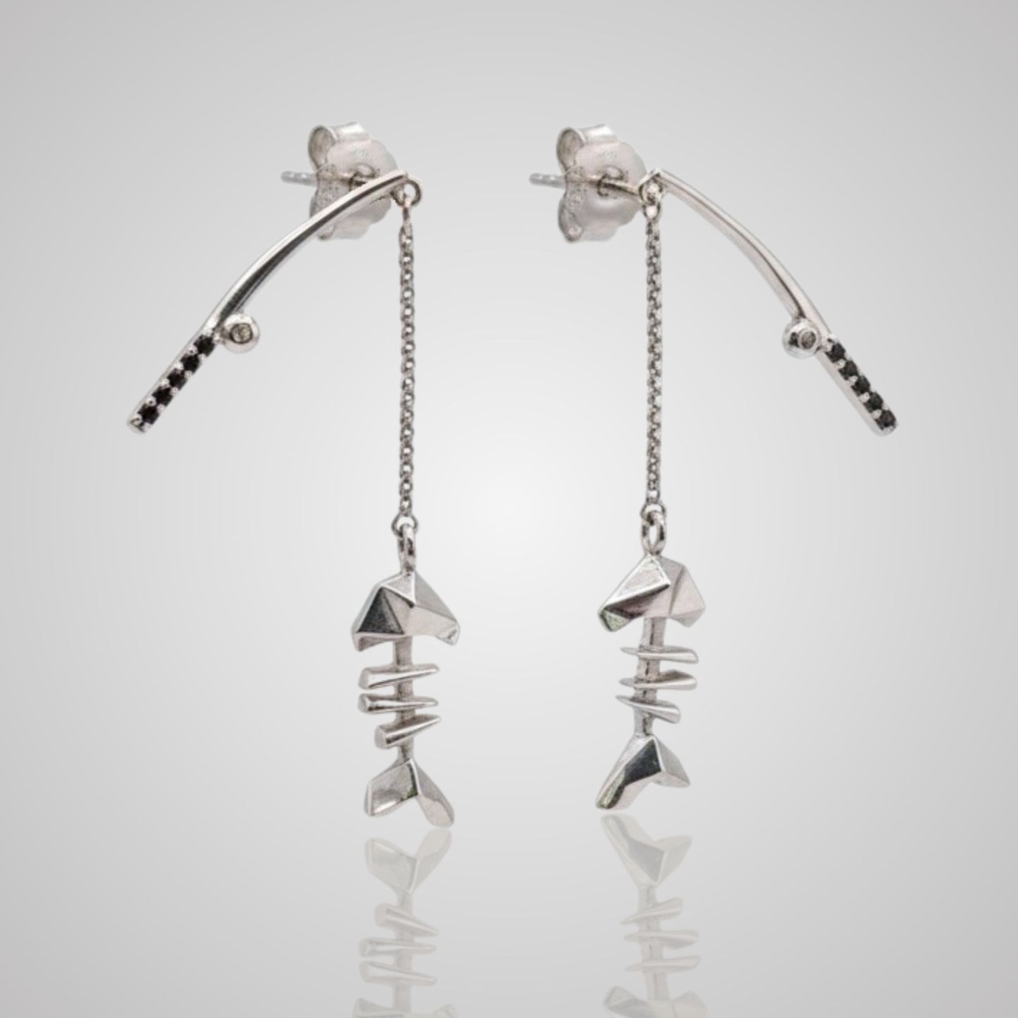 MARS Fishin’ Fish Bone Dangle Earrings, Sterling Silver