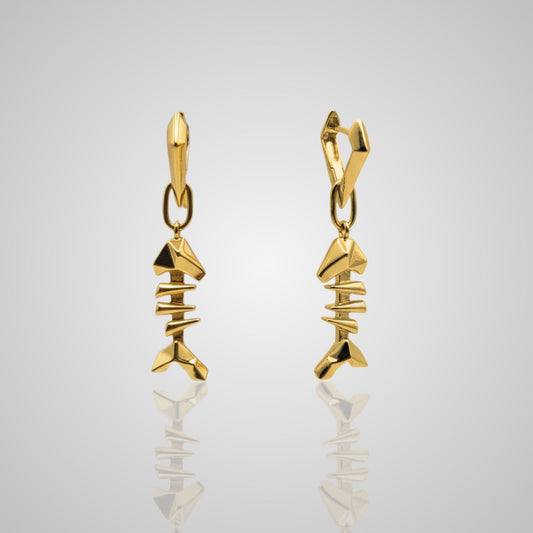 MARS Reversible Fish Bone Huggie Earrings, 18k Gold Vermeil