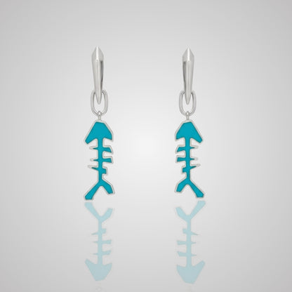 MARS Reversible Fish Bone Huggie Earrings, Sterling Silver