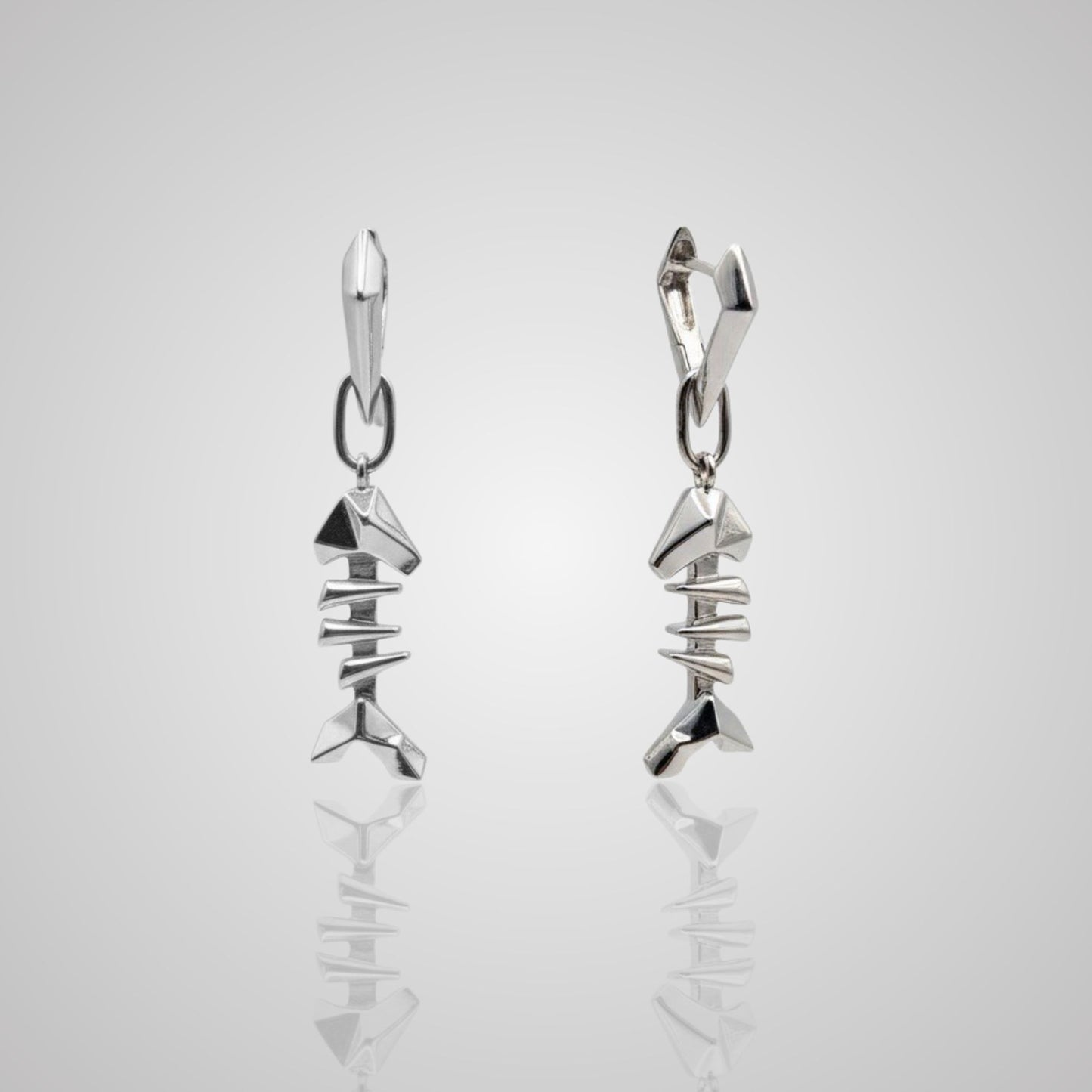 MARS Reversible Fish Bone Huggie Earrings, Sterling Silver