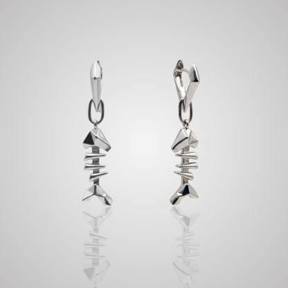 MARS Reversible Fish Bone Huggie Earrings, Sterling Silver